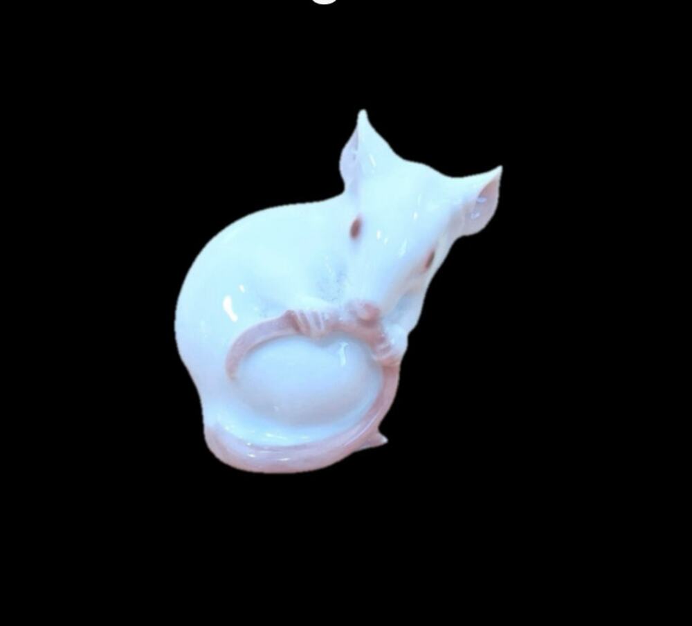 Vtg Mini Bing Grondahl Mouse Pink Eyes Figurine Eating Tail JENSEN Statue